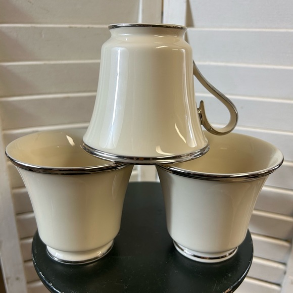 Footed Cup Solitaire by LENOX Platinum Teacup Coffee Set of 3 Vintage Elegant - Picture 1 of 14